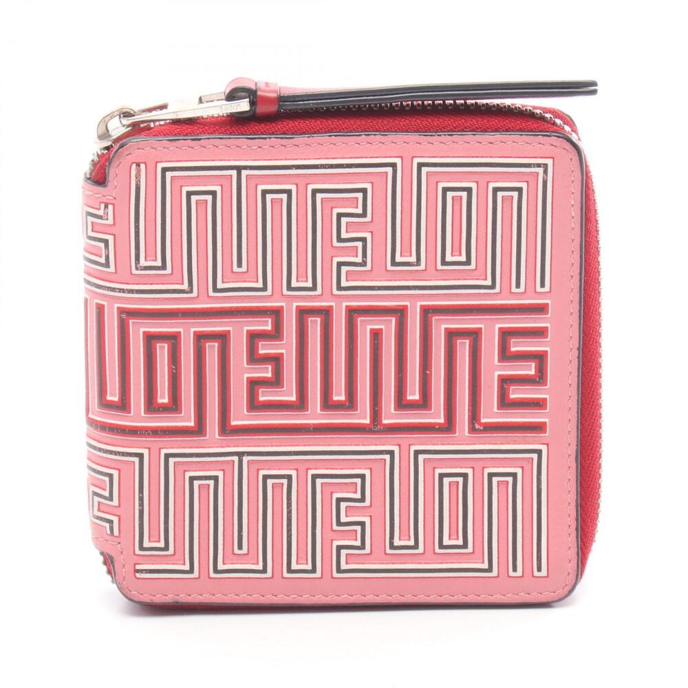 Loewe Maze Square Zip Wallet Round Leather Multicolor Red Pink